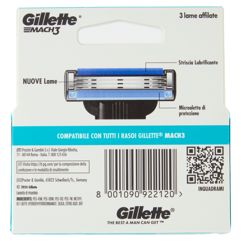 Gillette Lamette Rasoi Uomo Mach3 per Rasoio a 3 Lame, Confezione da 5 Lamette Barba